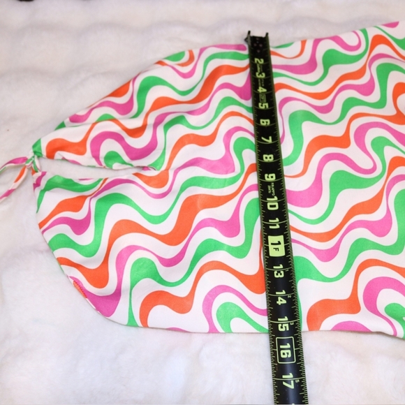 ZARA Halter Satin Mini Dress in Retro Groovy Colorful Print Size M, 70's, Summer - Picture 5 of 7